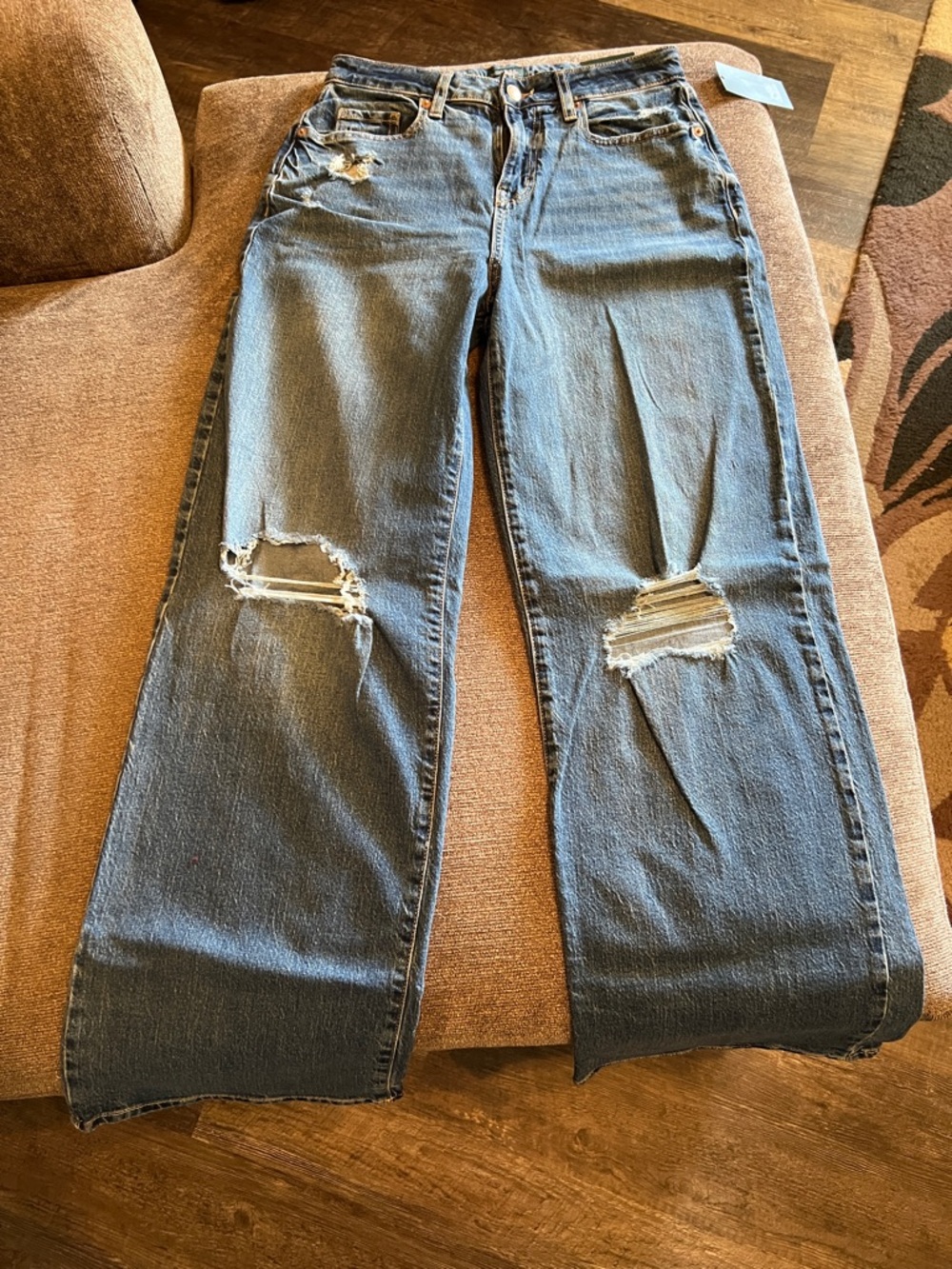 Classic Women's Distressed Wide Leg Jeans - Blue